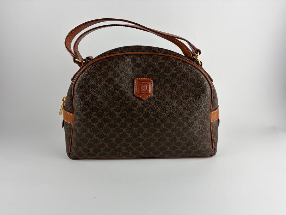 Celine Vintage Macadam Dome Satchel in Brown & Tan